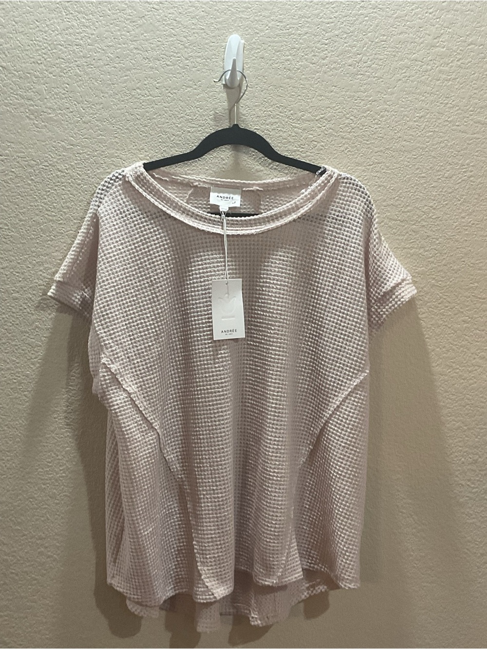 ANDREE BY UNIT Boxy Waffle Knit Tee - Blush Pink